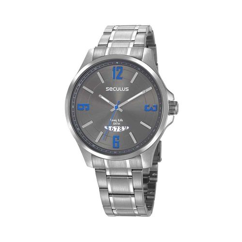 Relógio Calendário Aço Prata