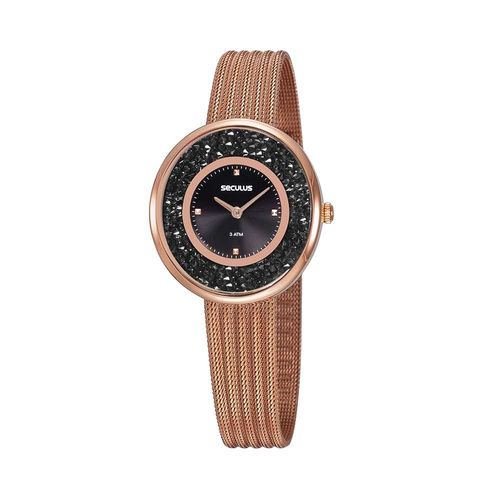 Relógio Feminino Cristais Malha de Aço Rosé