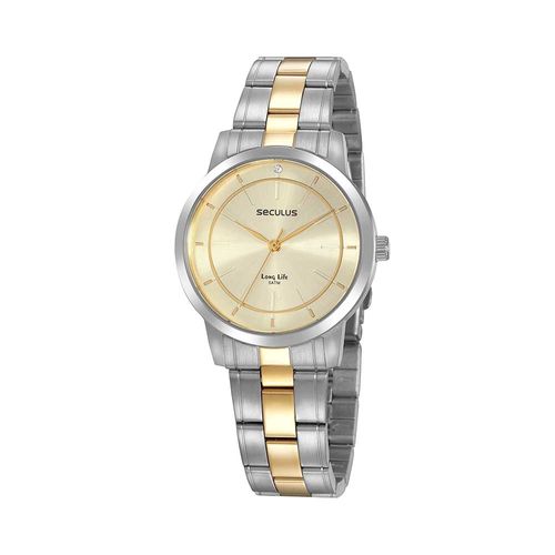 Relógio Feminino Aço Cristal Bicolor
