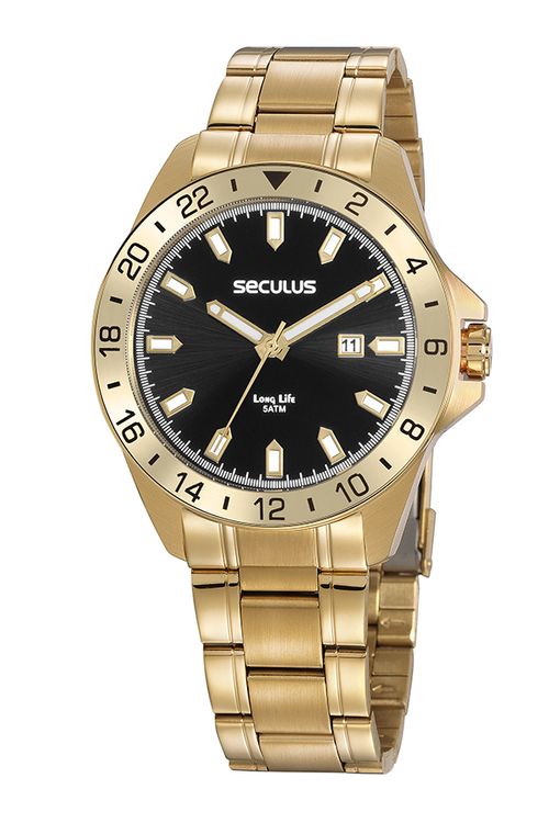 Kit Relógio Masculino Aço com Carteira Dourado