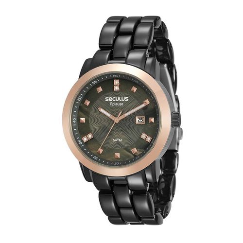 Relógio Feminino Aço Cristais Preto
