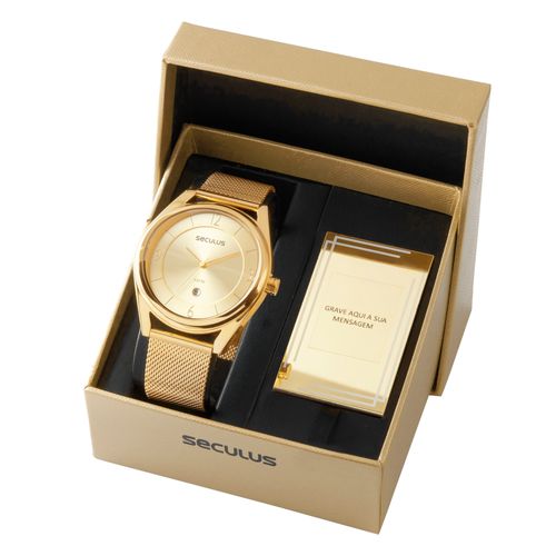 Kit Relógio Masculino Clássico Bodas Dourado