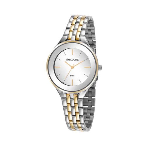 Relógio Feminino Aro Espelhado Aço Prata e Dourado