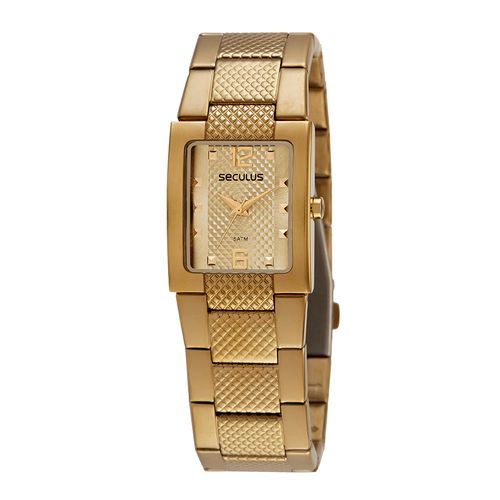 Relógio Feminino Quadrado Texturizado Dourado