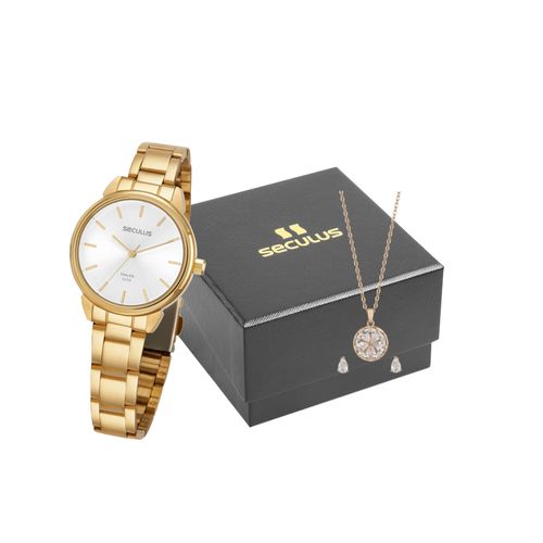 Kit Relógio Feminino Casual Dourado