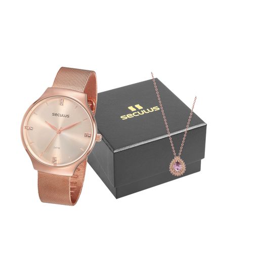 Kit Relógio Feminino Casual Rose Gold