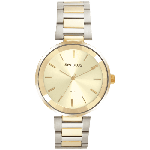 Relógio Feminino Vidro Facetado Prata e Dourado