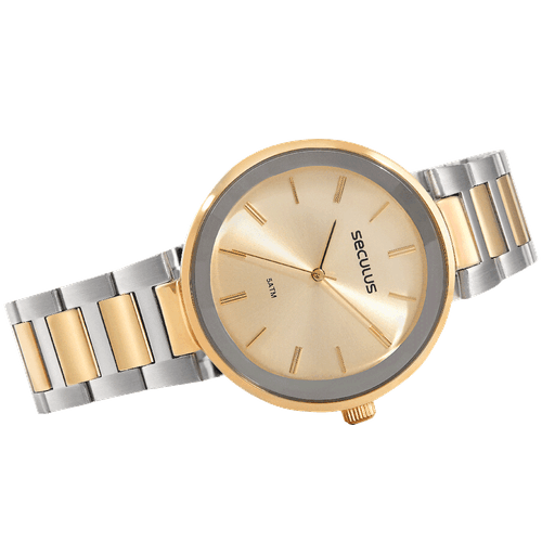 Relógio Feminino Vidro Facetado Prata e Dourado