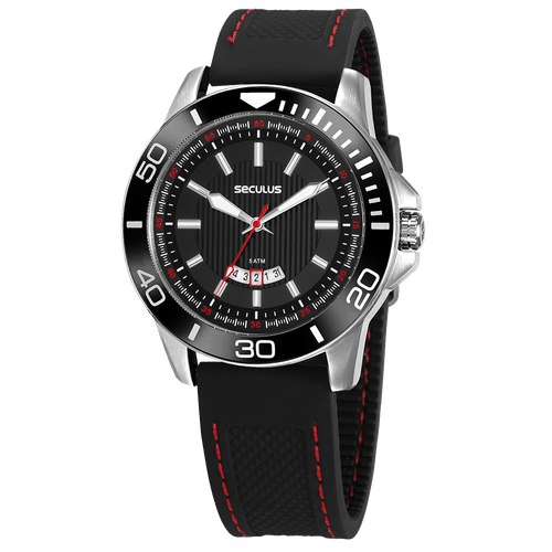 Relógio Masculino Calendário Silicone Preto