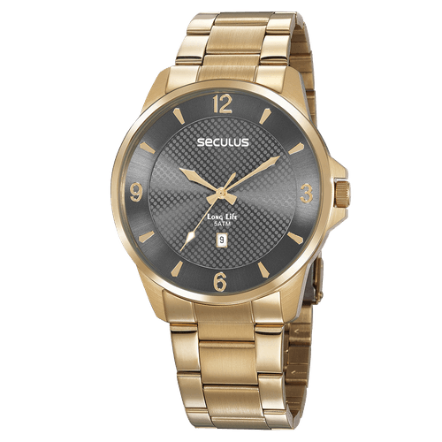 Relógio Masculino Aço Visor Texturizado Dourado