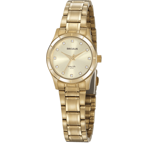 Relógio Feminino Clássico Aço Dourado