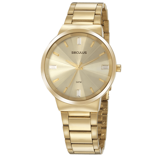 Relógio Feminino Clássico Vidro Facetado Dourado