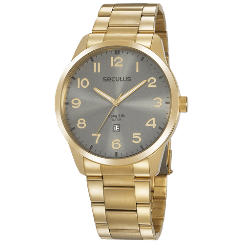Relógio Masculino Mostrador Cinza Aço Dourado