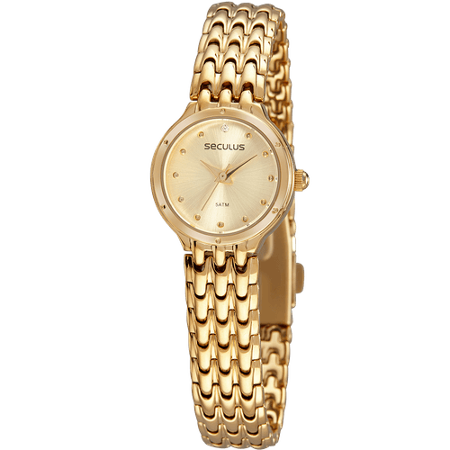 Relógio Feminino Clássico Cristais Dourado