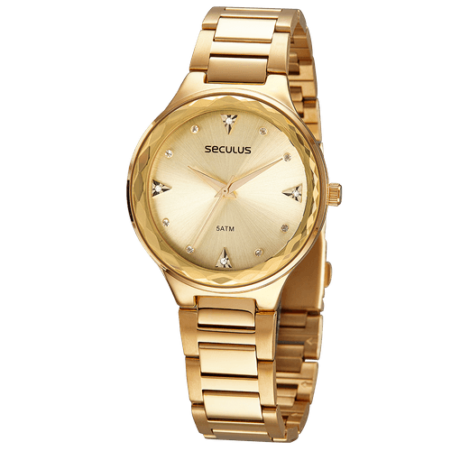Relógio Feminino Clássico Cristais Dourado