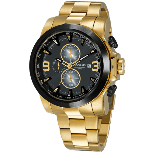 Relógio Masculino Cronógrafo Moderno Aço Dourado