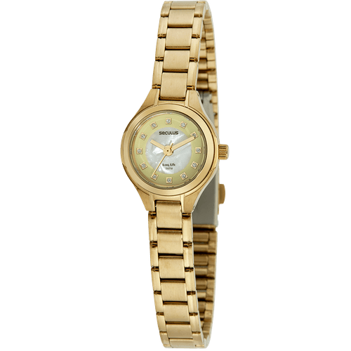 Relógio Feminino Aço Madrepérola Dourado