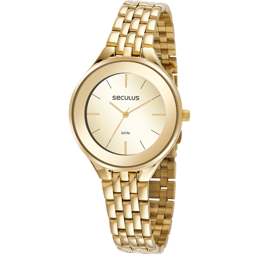 Relógio Feminino Aro Espelhado Aço Dourado