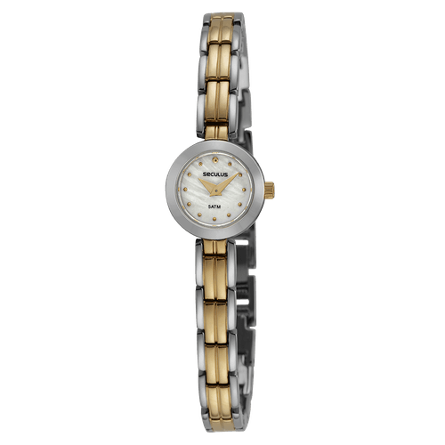 Relógio Feminino Madrepérola Prata e Dourado