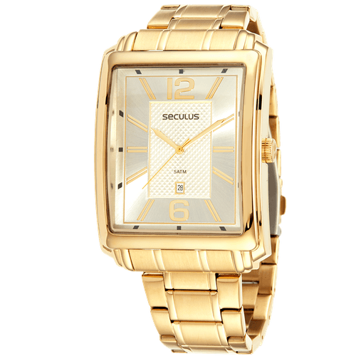 Relógio Masculino Quadrado Aço Dourado