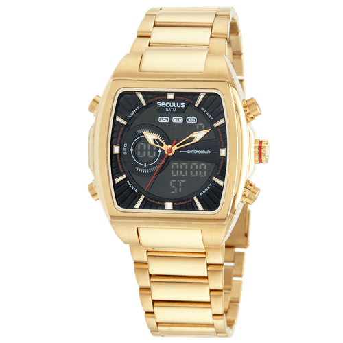 Relógio Masculino Anadigi Quadrado Dourado
