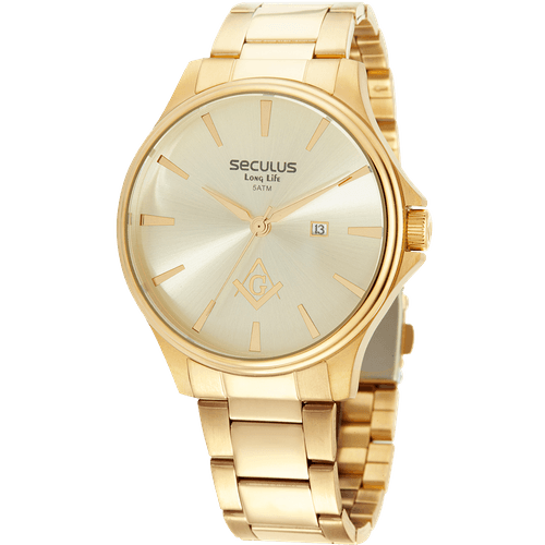 Relógio Masculino Com Calendário Casual Dourado