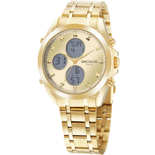 Relógio Masculino Anadigi Moderno Dourado