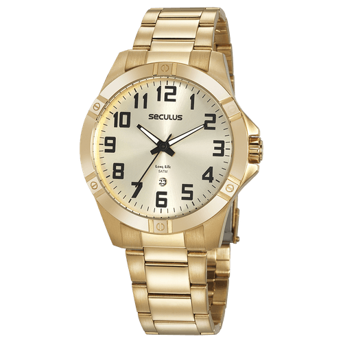 Relógio Masculino Calendário Casual Dourado