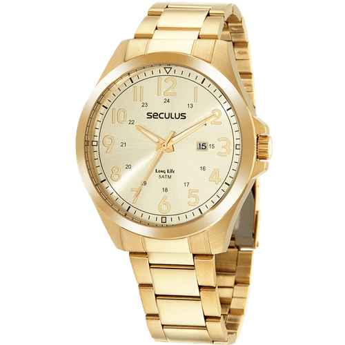Relógio Masculino Calendário Casual Dourado