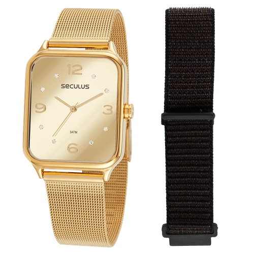 Relógio Feminino Calendário Casual Dourado