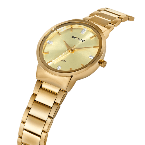 Relógio Feminino Clássico Vidro Facetado Dourado