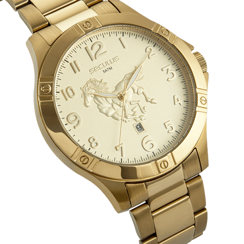 Relógio Masculino Country Casual Aço Dourado