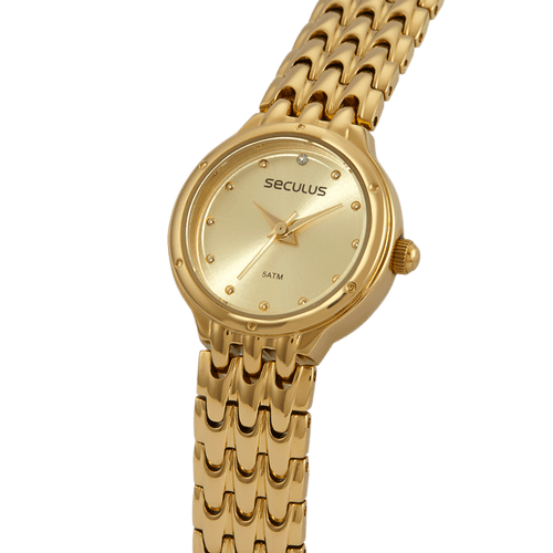 Relógio Feminino Clássico Cristais Dourado