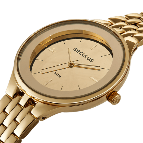 Relógio Feminino Aro Espelhado Aço Dourado
