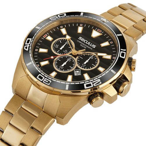 Relógio Masculino em Aço Cronógrafo Dourado