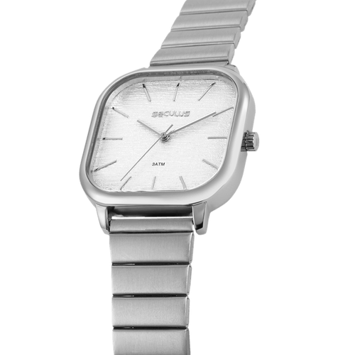 Relógio Feminino Quadrado Clássico Prata