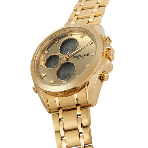 Relógio Masculino Anadigi Moderno Dourado
