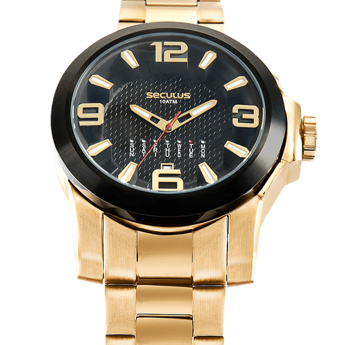 Relógio Masculino Calendário Moderno Dourado