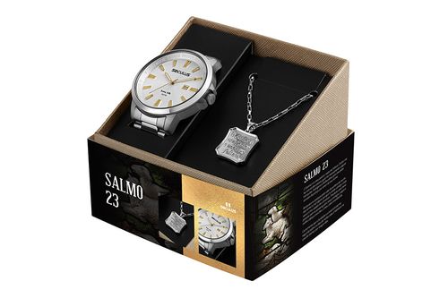 Kit Relógio Masculino Salmo 23 Prata