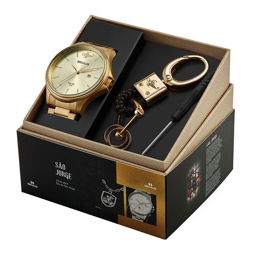 Kit Relógio Masculino Enfermagem Dourado