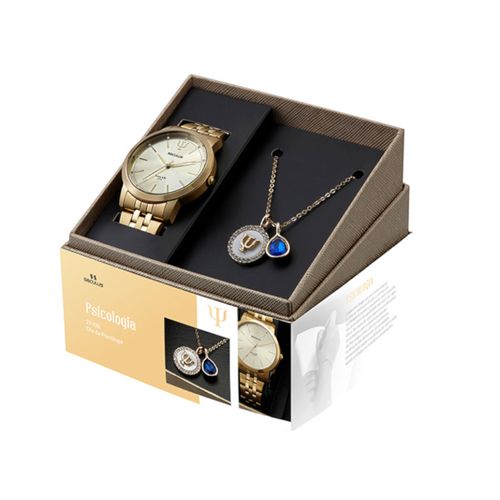 Kit Relógio Feminino Profissões Psicologia Dourado