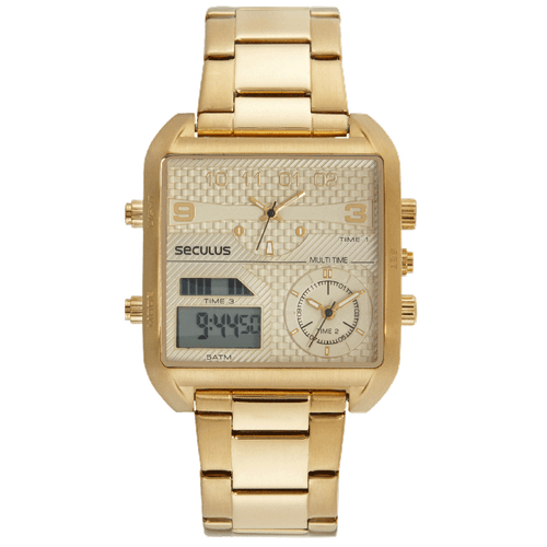 Relógio Masculino Anadigi Aço Dourado