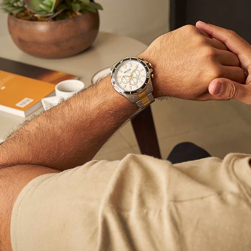 Relógio Masculino Cronógrafo Prata e Dourado