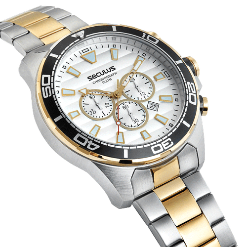 Relógio Masculino Cronógrafo Prata e Dourado