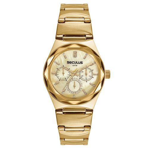 Relógio Feminino Multifunção Aço Dourado