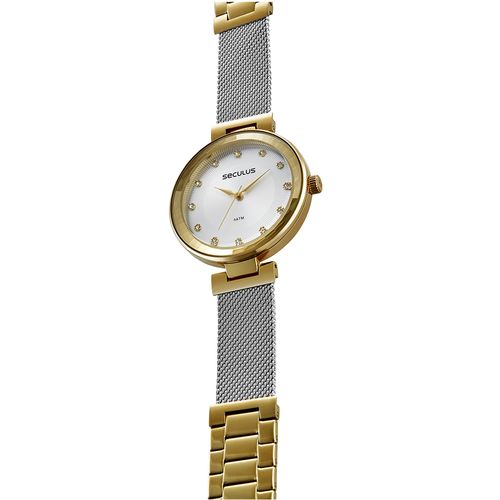 Relógio Feminino Vidro Facetado Bicolor