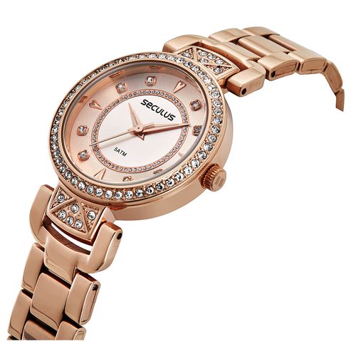Kit Relógio Feminino Cristais Rosé com Pulseira