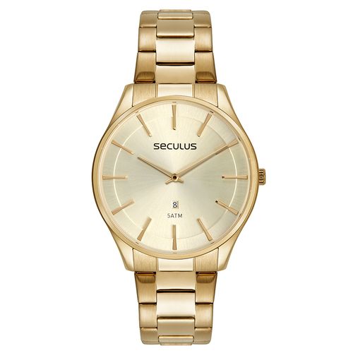 Relógio Masculino Clássico Vidro Abaulado Dourado