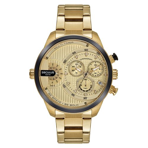 Relógio Masculino Cronógrafo Dois Movimentos Dourado