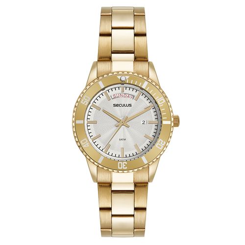 Relógio Feminino Com Calendário Dourado